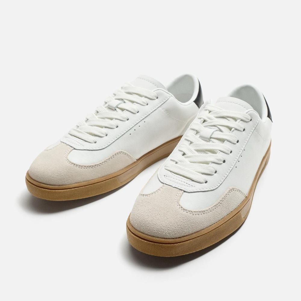 Zara Retro Style Cream Leather Sneaker with Black